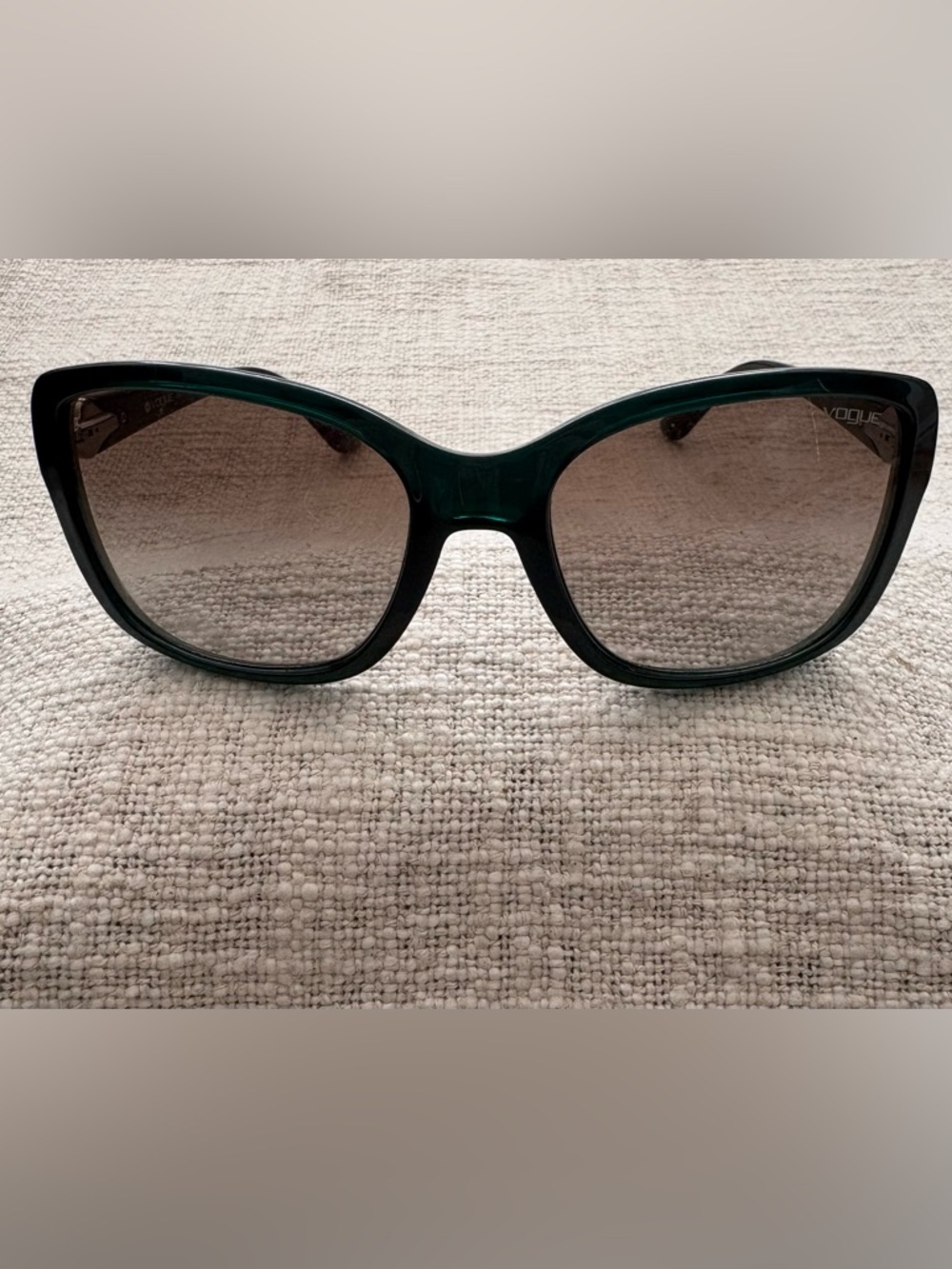 Vogue Brand Green Hue color with black legs Cat-Eye w Crystal accents